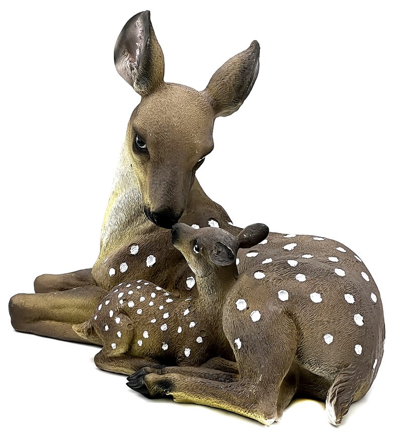 Bellaa 23493 Deer Statues Realistic Buck Stag Reindeer with Baby Animal Outdoor Sculpture Garden Yard Lawn Ornaments Figurine Model Art Craft Indoor Vintage Love Decor 12 inch - Image 2